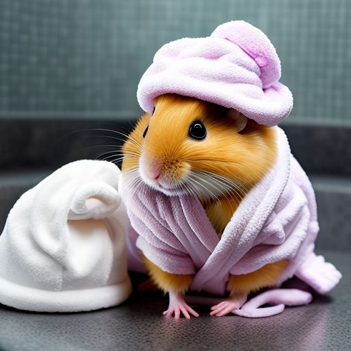 denserook885 A hamster in a bathrobe and slippers and a shower cap