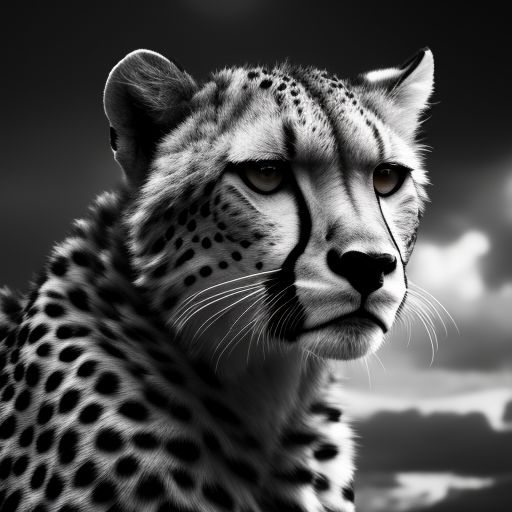 yuribgraphics cheetah fierce black and white realistic 8k, with