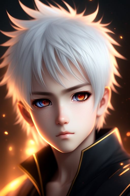 wearymarten327 a beautiful young boy with white hair and golden eyes