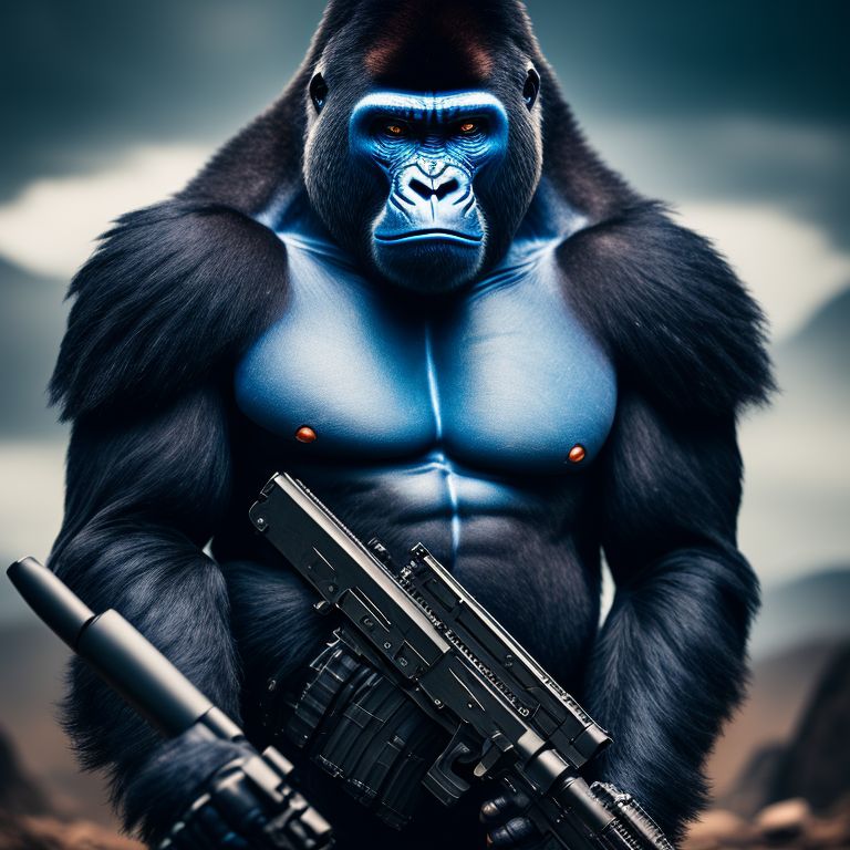 yellowlemur680 blue avatar gorilla wearing armour holding gun with