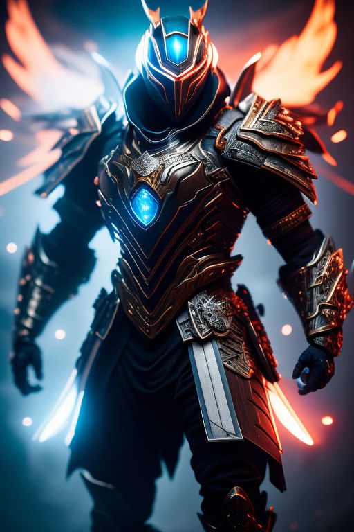 ErmMonz shinobi warframe samurai wearing deadric armor, blue and