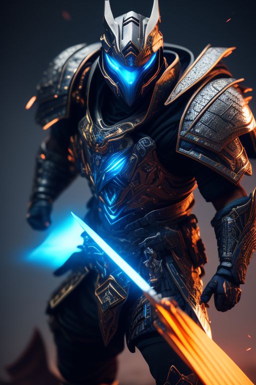 ErmMonz shinobi warframe samurai wearing deadric armor, blue and