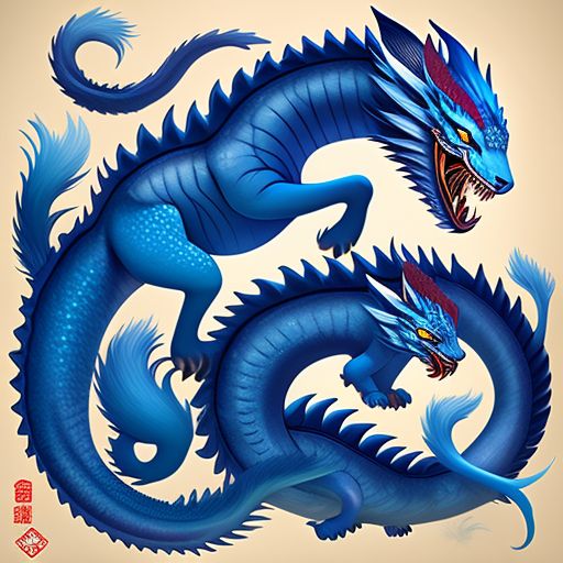 Purepurpler Korean Traditional Legendary Animals Blue Dragon, White