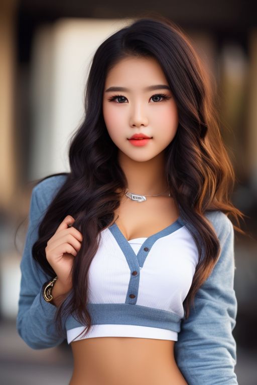 TENPURAKUN A cute high school girl wearing a shirt with an open chest