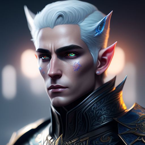 lowtapir845 Male, Astral Elf, Neon Blue Eyes, Short pure white hair