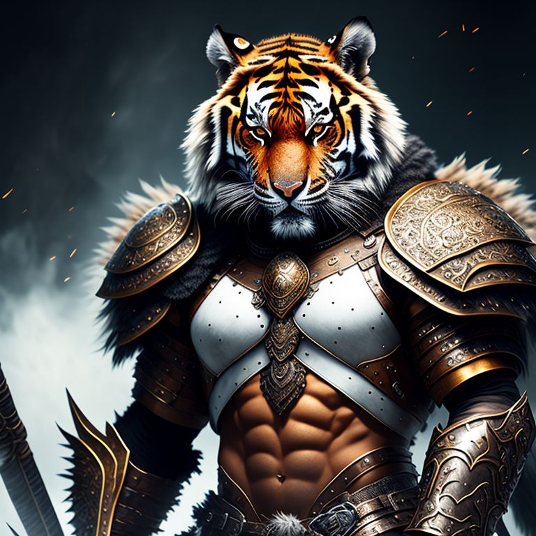 rustyowl189 Tiger furry woman. Warrior. Heavy Armor. Covered. White