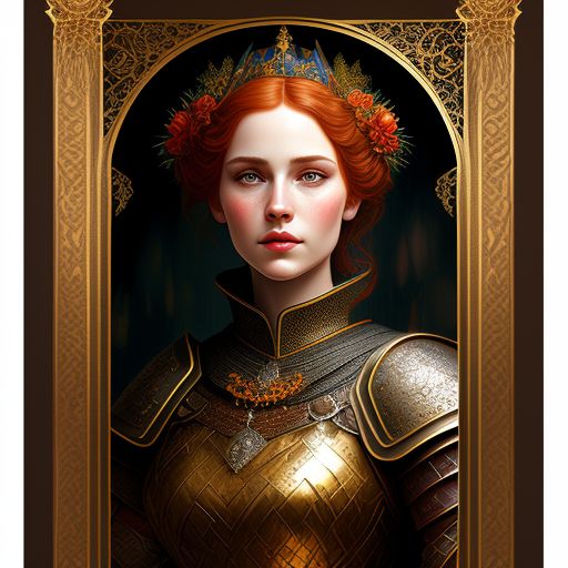 hardyak421 Young woman knight, ginger hair, crown braid, knight armor
