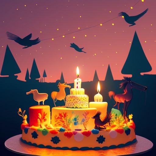 hastysheep682 Birthday cake with horses and candles birds in binoculars