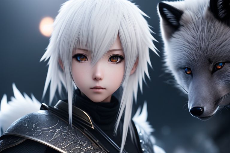 rightokapi496 Half human half arctic fox great sword warrior girl