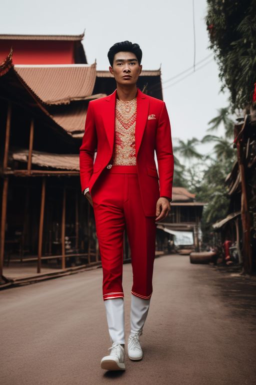 Fedoraxsa: ้handsome thai men red clothes without makeup , fullbody