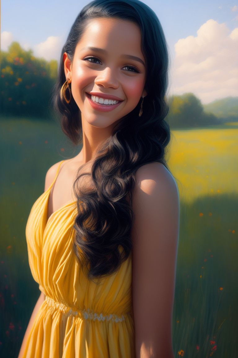 Bananaboy Jenna Ortega, black hair, smile, white teeth, colorful