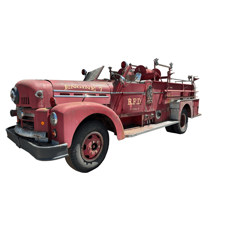 SeagraveIO Retro antique fire engine, 1954 Seagrave pumper, flat, 2d