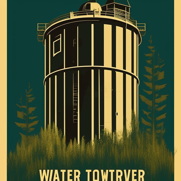 ickydunlin255 water tower travel poster 2d, vector, sticker 3 color