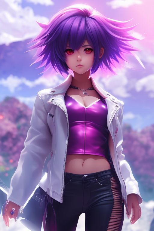 coolmule208 a young redskinned demon girl with short white hair wearing a white leather