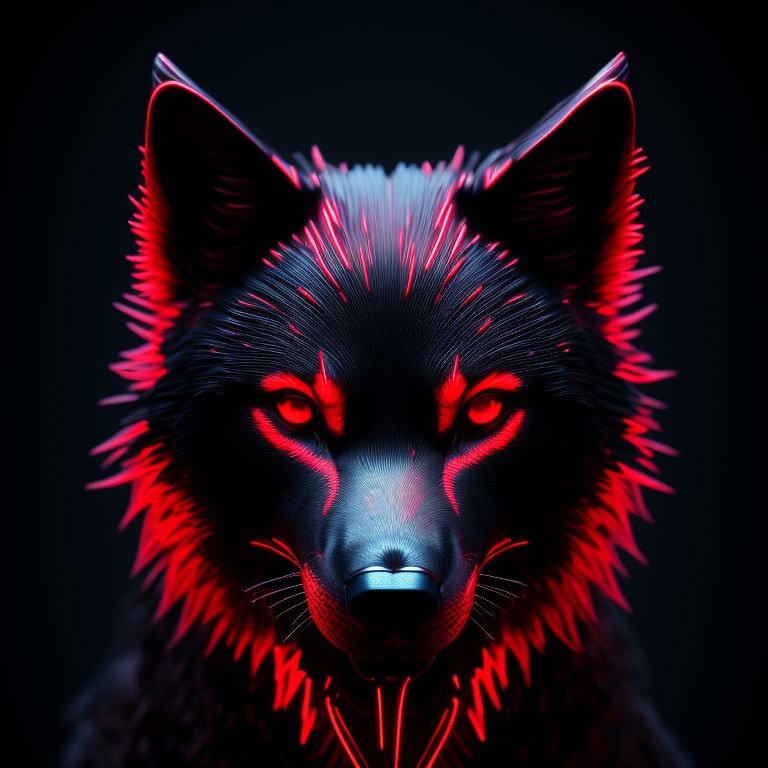 Smooth_Digity Red neon fierce black wolf portrait hard lighting 3d