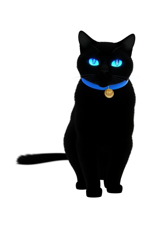 weepymule924 A sitting black cat wearing a blue collar with a gold
