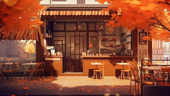 Stream wallpapers Lofi style café in autumn vibes - Lofi backgrounds