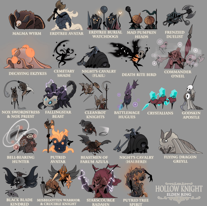 Fan Art Elden Ring Bosses as Hollow Knight Characters Superpixel