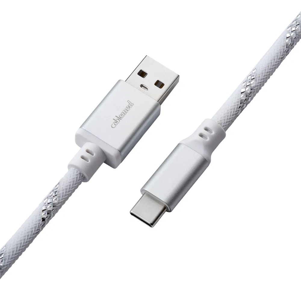 CableMod Pro Coiled Keyboard Cable (Sterling White, USB A to USB Type C