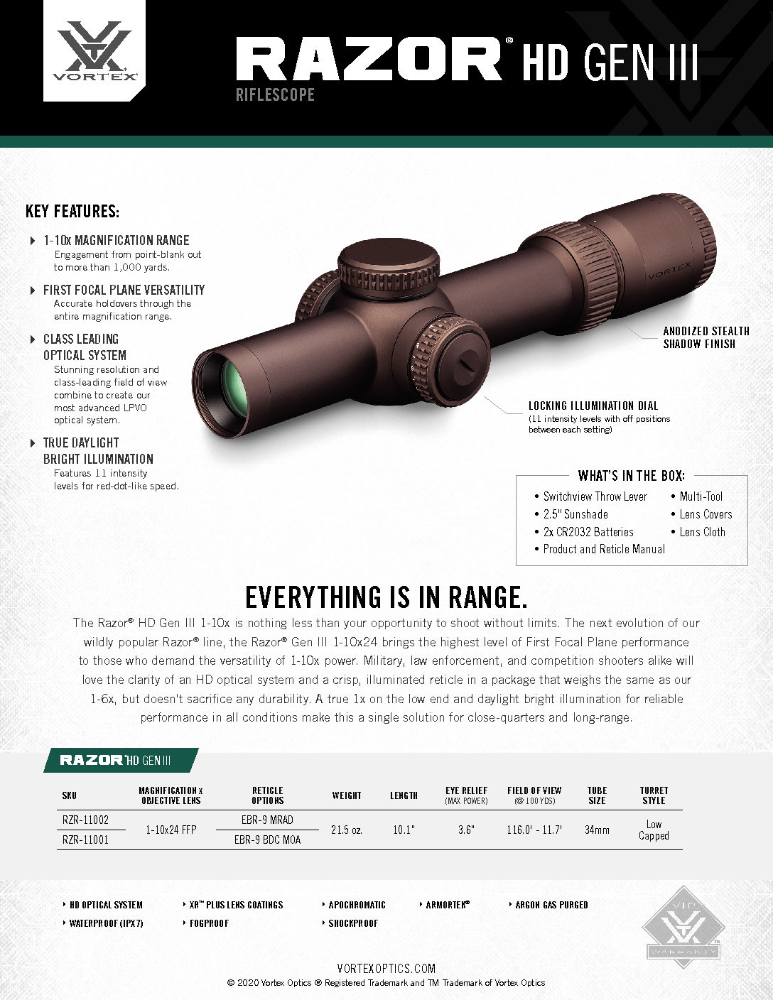 Vortex Optics Razor HD Gen III 110x24 FFP Riflescope 3Gun Show Store