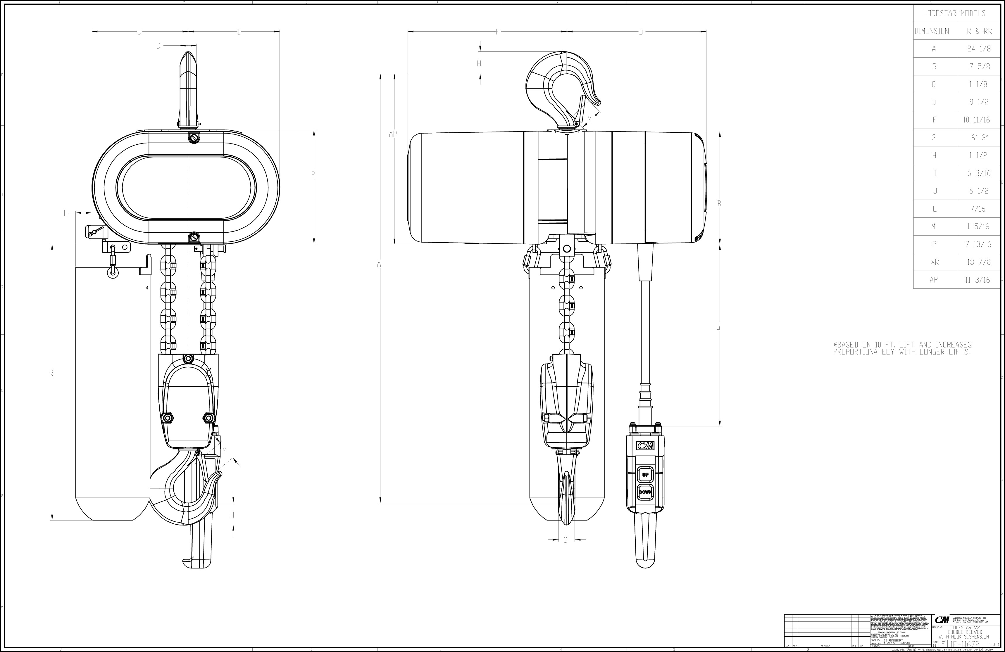 Product Code 3532, CM Lodestar Electric Chain Hoist, Single Speed