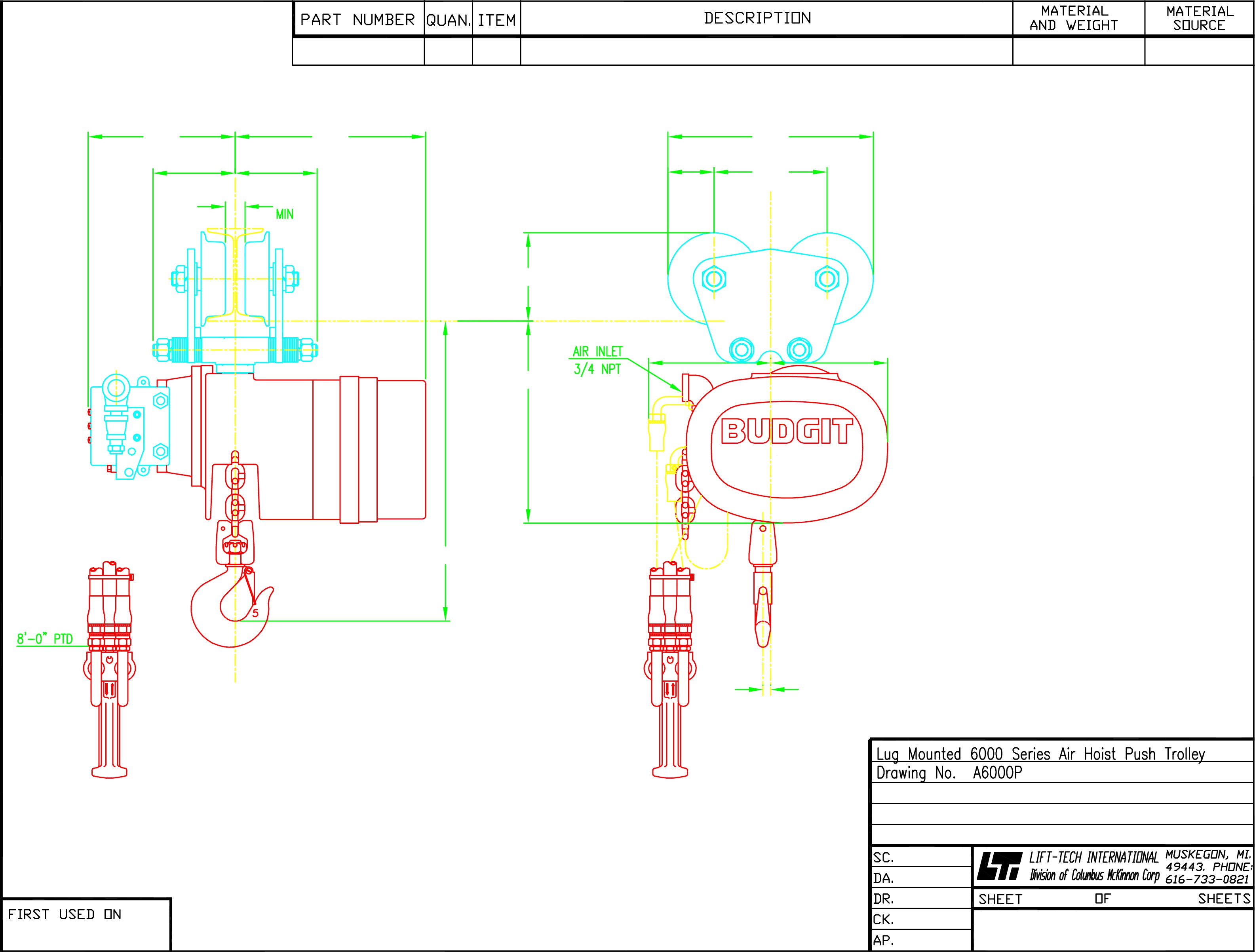 Budgit 6000 Series Air Chain Hoist On American Crane & Equipment Corp.