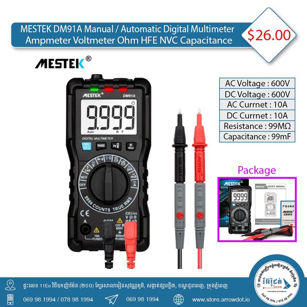 MESTEK DM91A Automatic and Manual Digital Multimeter - Arrowdot Store