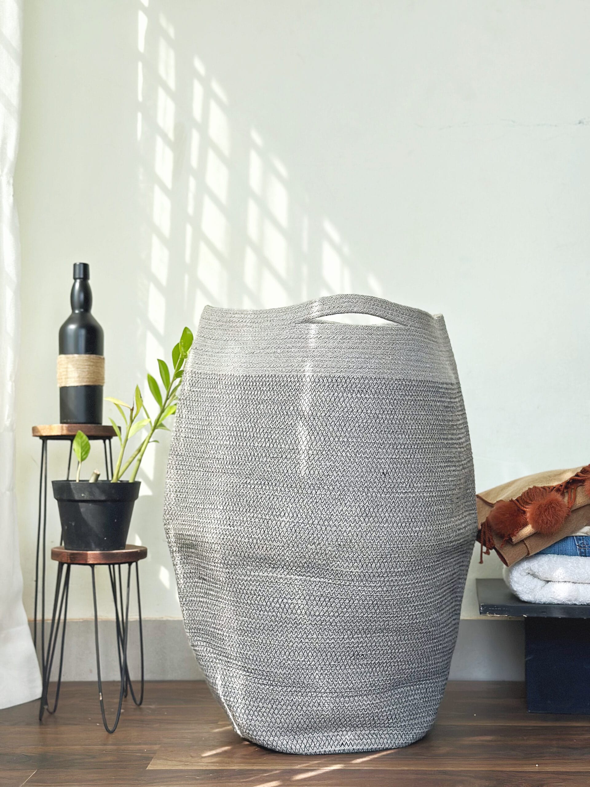 Knitted Jute Laundry Basket BOHO Bangladesh Store