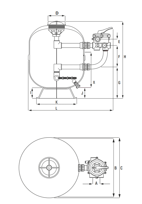 Lacron Side Mount Sand Filter 20" Filters & Spares, Lacron Cascade