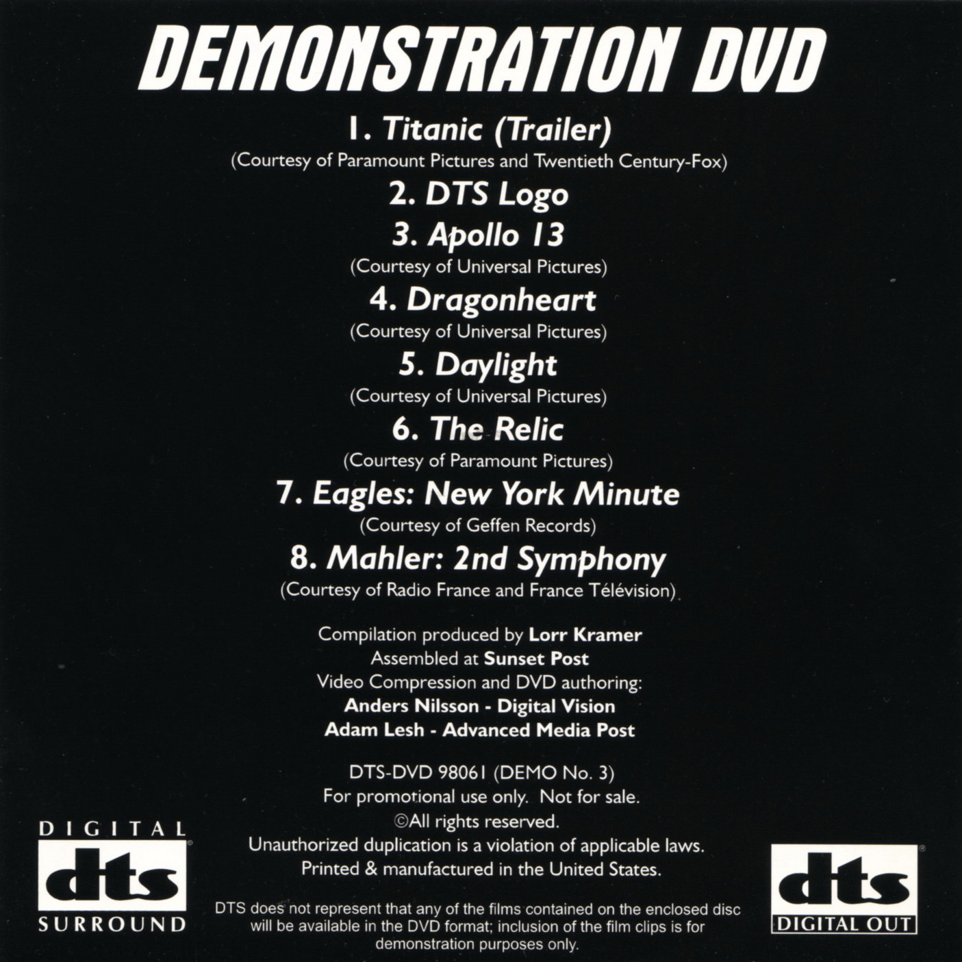 DTS Demonstration DVD No 2345678910 Ses sistemlerinizi test