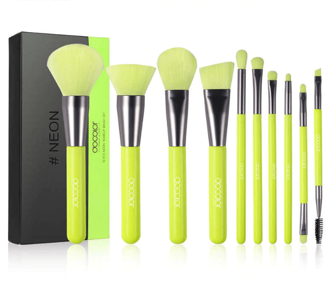 Docolor Makeup Brushes 10 Piece Neon Green Makeup Brush Set Focallure