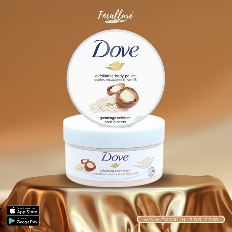 Dove Exfoliating Body Scrub Crushed Macadamia & Rice Milk Scent Focallure