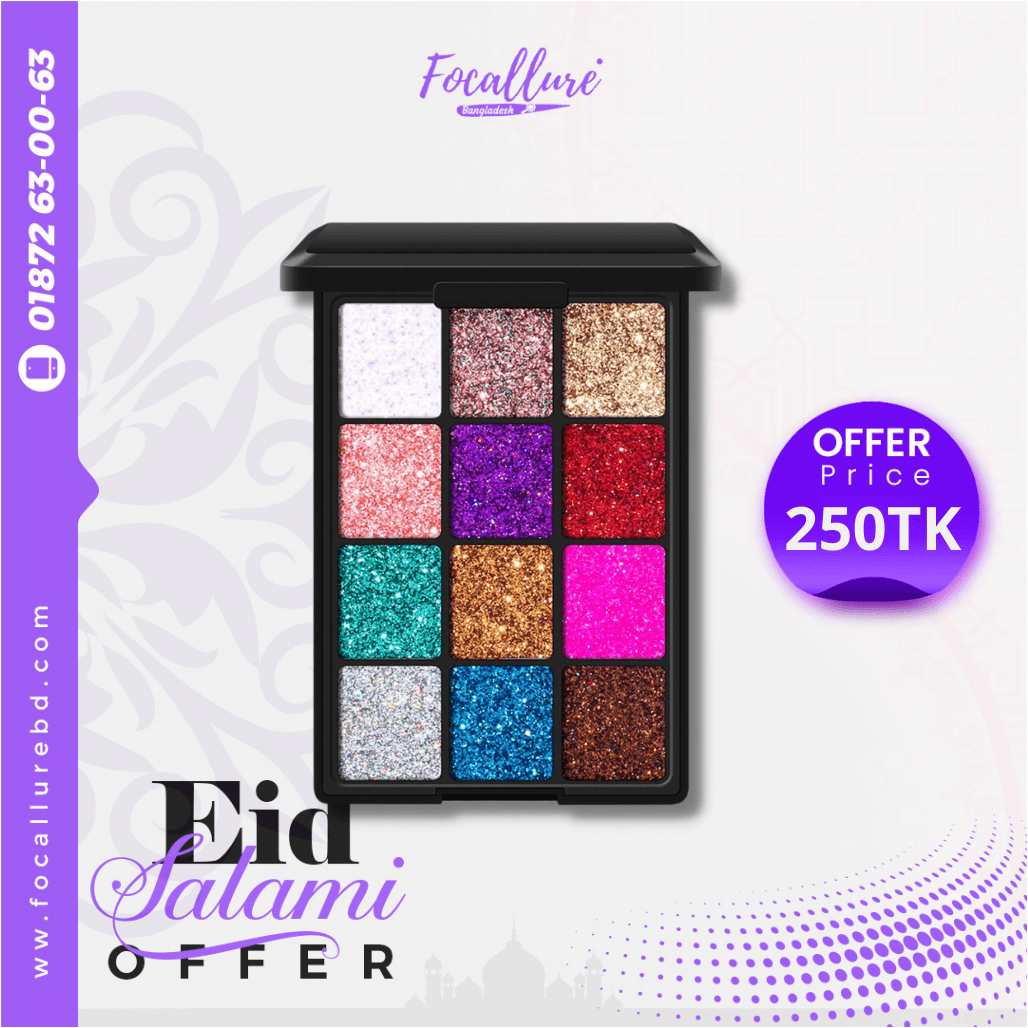 VERONNI 12 Colors Charming Pressed Glitter Eyeshadow Palette Focallure