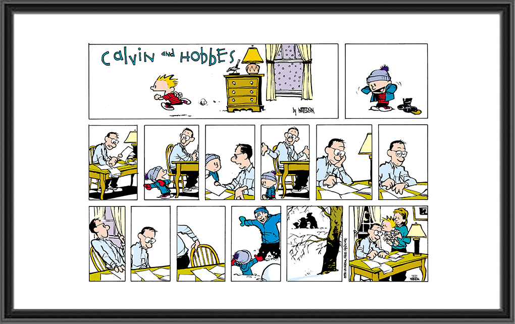 Calvin and Hobbes Building a Snowman with Dad Jan 14, 1990 Comic Art Print Store