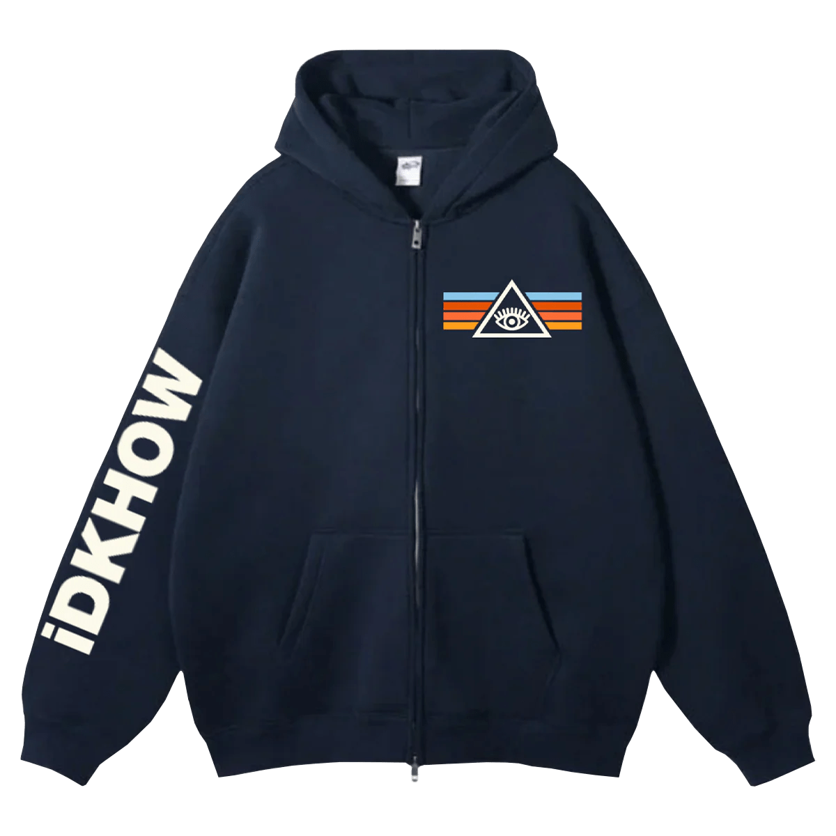 Official IDKHOW Store Triangle Eye Stripes Navy Zip Hoodie I Dont