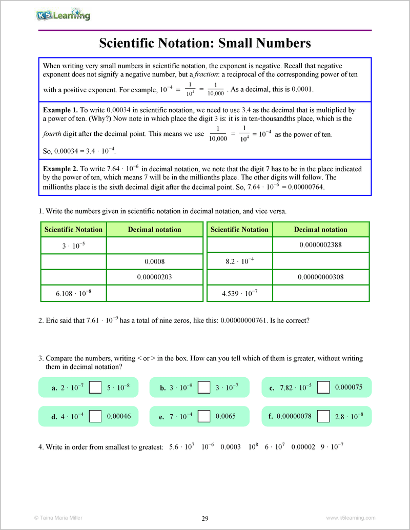 Exponents and Scientific Notation Workbook | K5 Bookstore