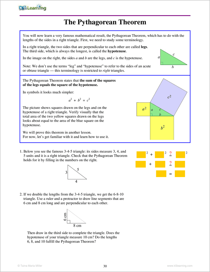 Square Roots & Pythagoras Theorem Workbook | K5 Bookstore
