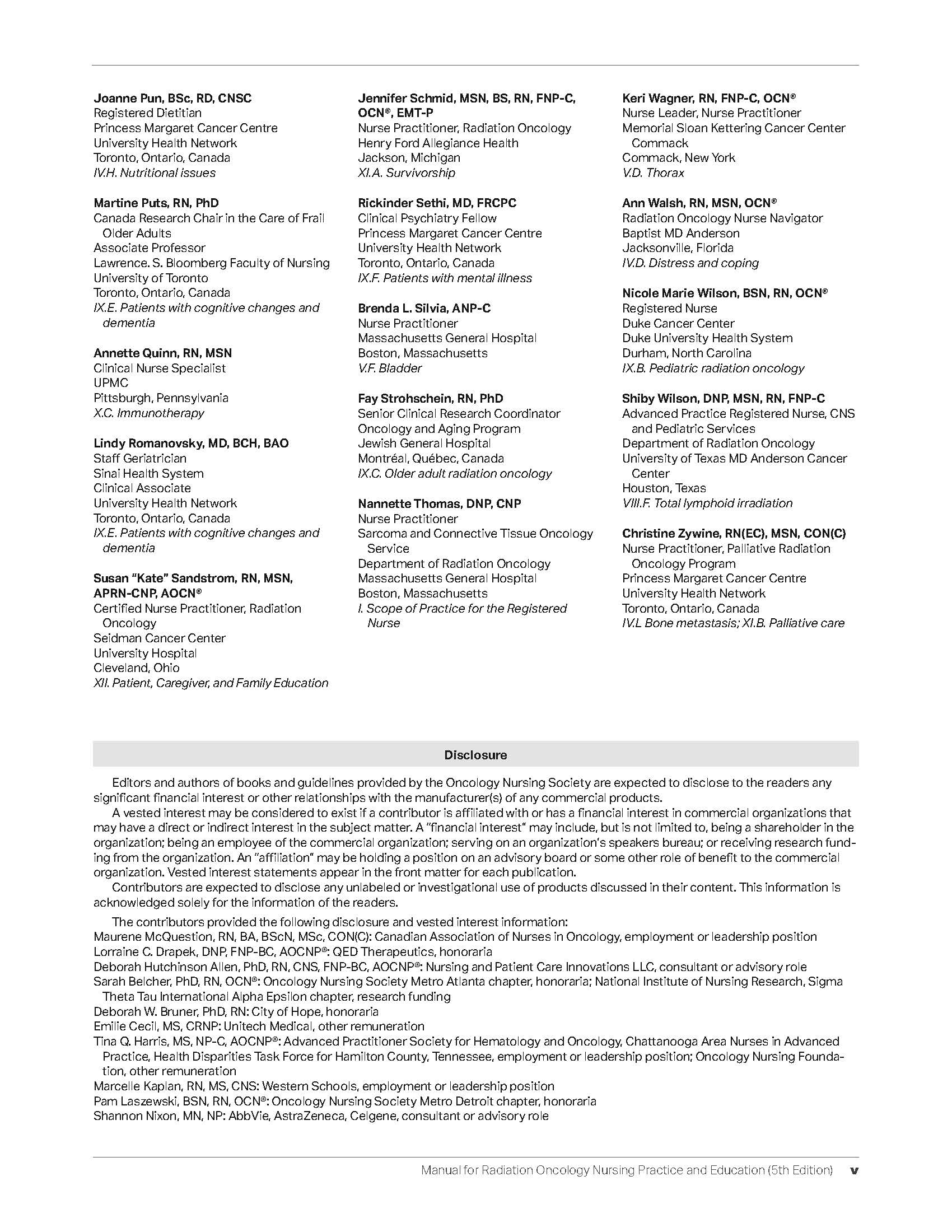 Manual for Radiation Oncology Nursing Practice and Education (Fifth Edition) ONS