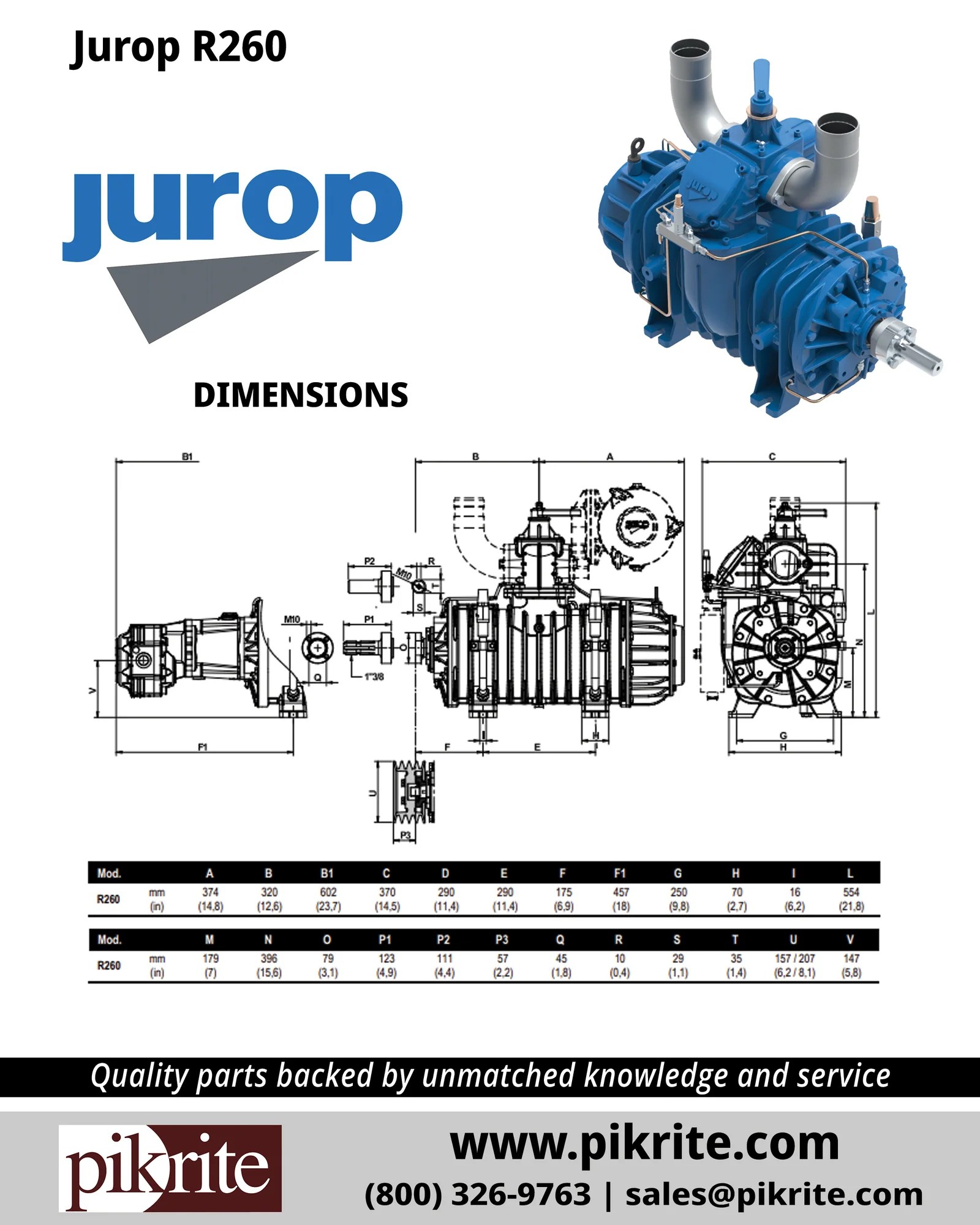Jurop R260 Vacuum Pump Pik Rite Quality Parts