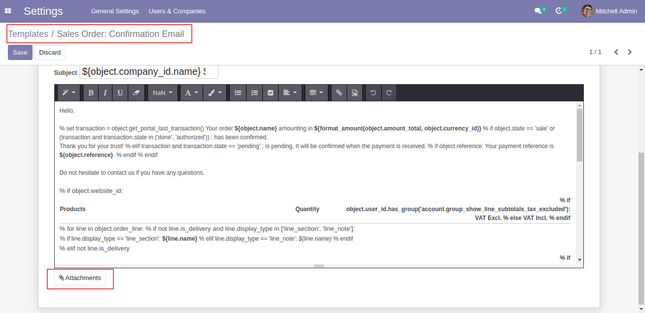 Email Template With Attachments Odoo