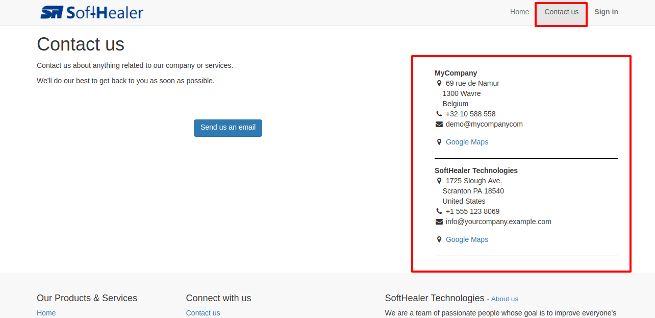 Multi Company Address in Contact Us v9 Store