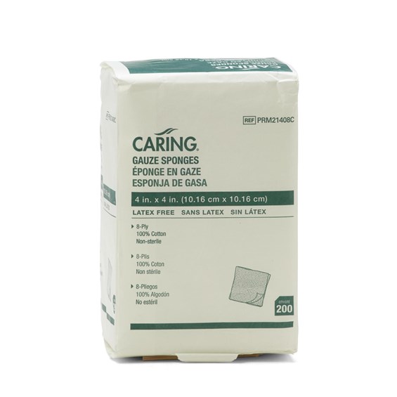 Caring Woven NonSterile Gauze Sponges, 4x4, 8ply Stericycle