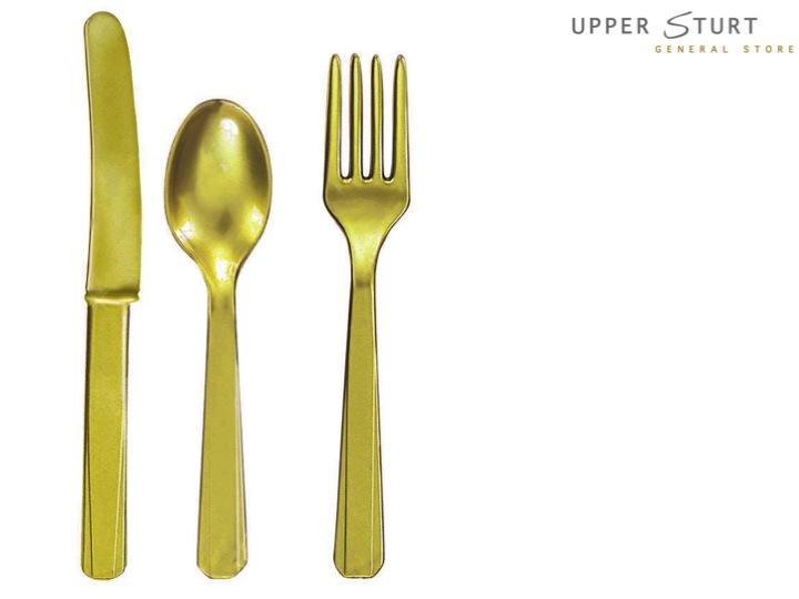 Gold Forks, Knives and Spoons 24 pack (8 of each) Upper Sturt