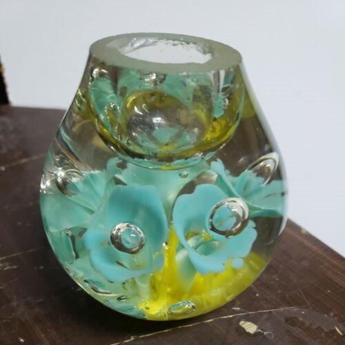Crystal candle holder with blue and yellow flowers Store 800