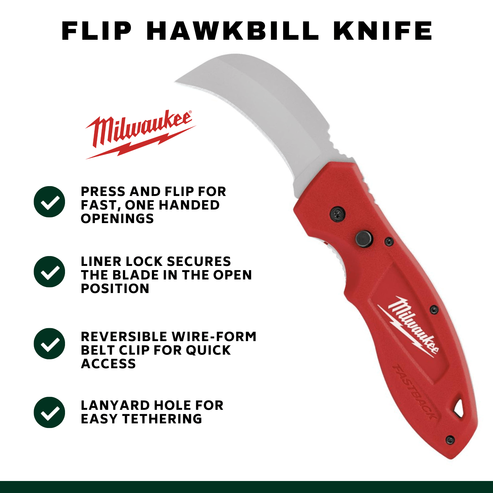 Milwaukee FASTBACK Utility Flip Hawkbill Side Slide Compact Knife Blade