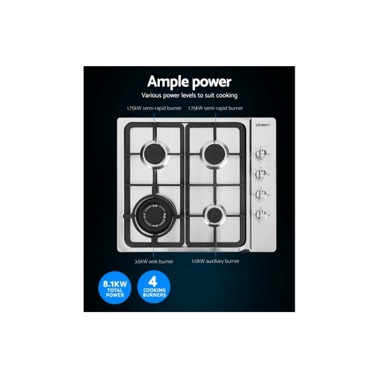 Gas Cooktop 60cm Kitchen Stove 600mm 4 Burner Cook Top NG LPG Stainless