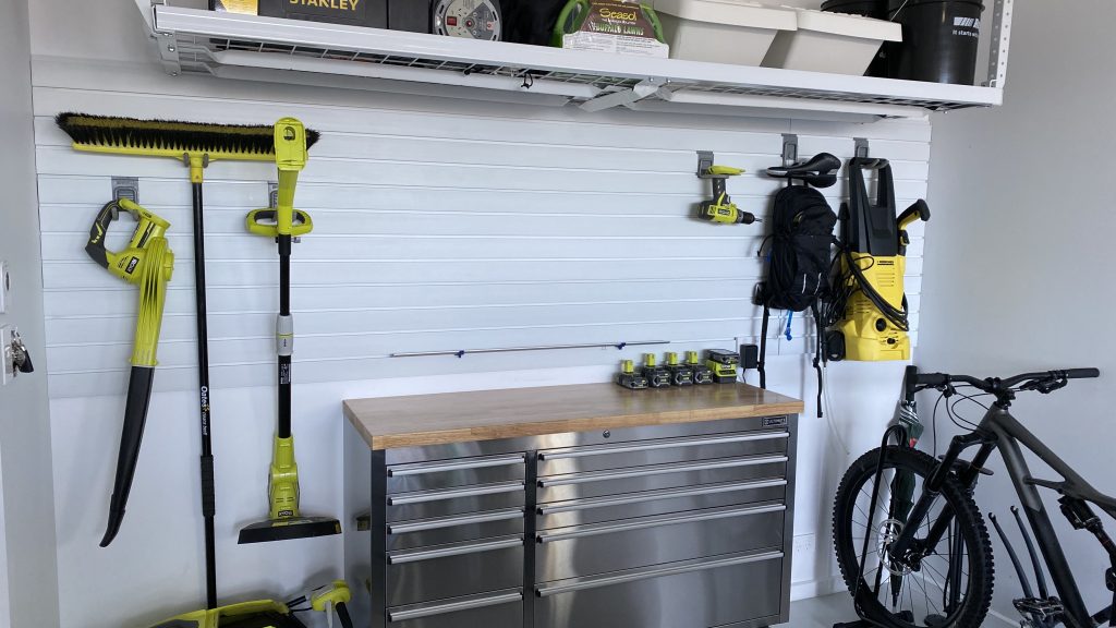 Storing Tools Over a Bench Garage Storage