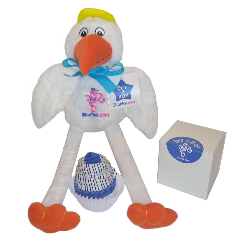 Stork and Layette Cupcake Gift for Boys Unique Baby