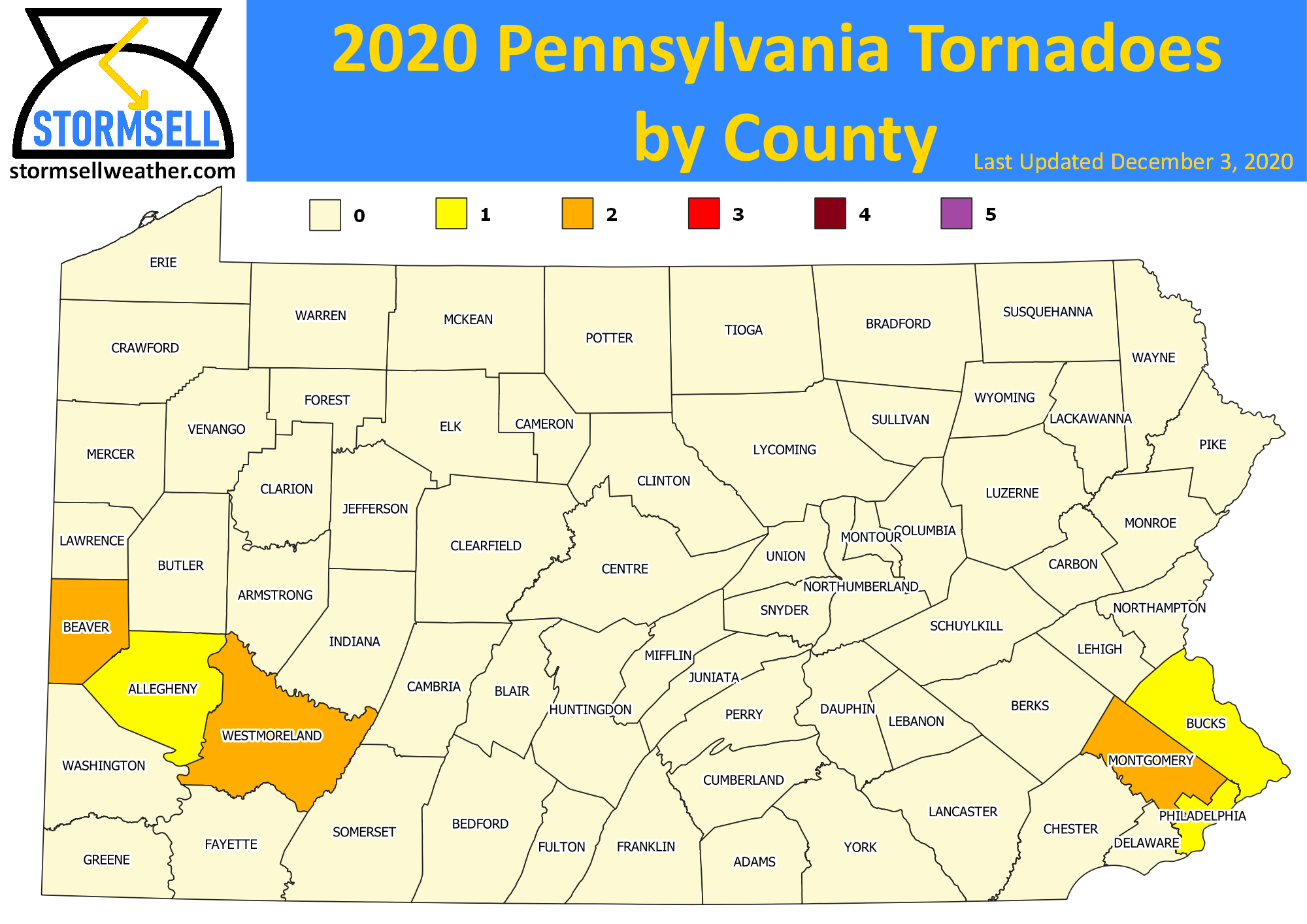 StormSell Weather Pennsylvania Tornado Statistics