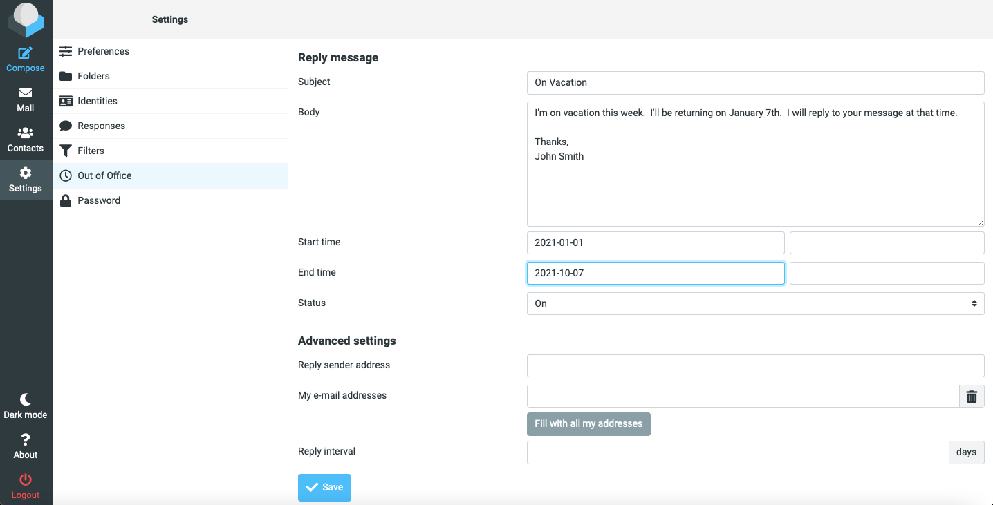 Adding a Vacation Message Storm